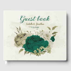 Livre D'or mariage fleurs beige vert émeraude