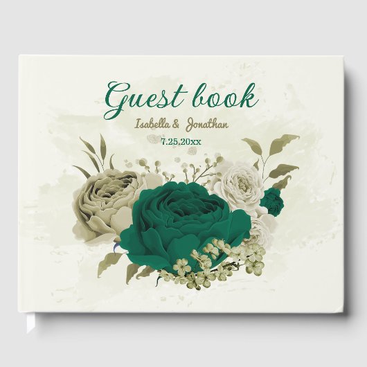 Livre D'or mariage fleurs beige vert émeraude (Recto)