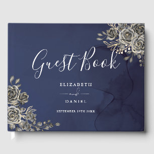 Livre D'or Mariage Fleurs de Roses Gothiques Bleu Minuit