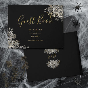 Livre D'or Mariage Fleurs de Roses Gothiques Noir et Or