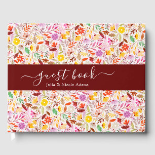 Livre D'or Mariage Fleurs de Tulipe d'Été Aquarelles Vibrante