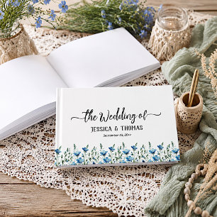Livre D'or Mariage Fleurs sauvages Bleu Poussiéreux Bohème Ru