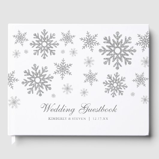 Livre D'or Mariage Flocons de Neige d'Argent Hiver (Recto)
