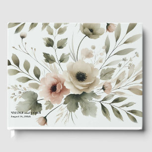 Livre D'or Mariage Floral Aquarelle Vert Olive Kaki