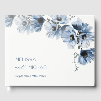 Livre D'or Mariage Floral Artistique Bleu