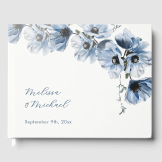 Livre D'or Mariage Floral Artistique Bleu