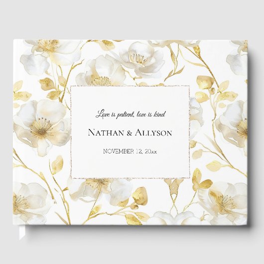 Livre D'or Mariage floral blanc or romantique (Recto)
