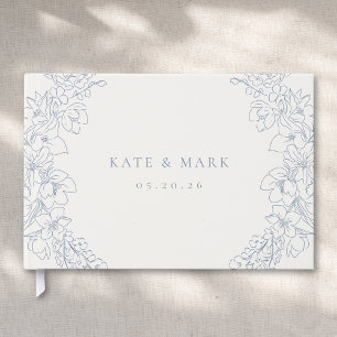 Livre D'or Mariage Floral Bleu Délicat
