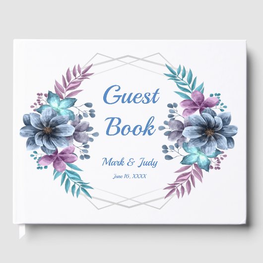 Livre D'or Mariage Floral Bleu Et Violet (Recto)
