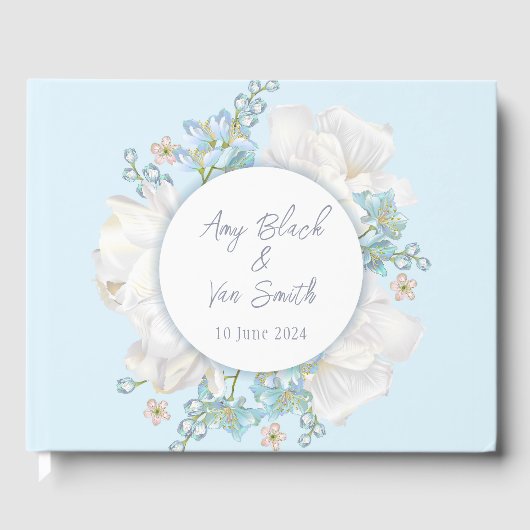 Livre D'or Mariage floral bleu Tulip (Recto)