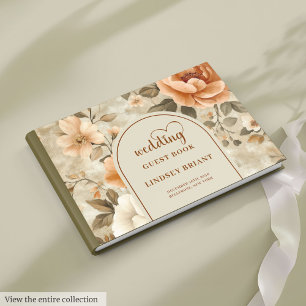 Livre D'or Mariage Floral Bohème Élégant Terre Cuite Ivoire S