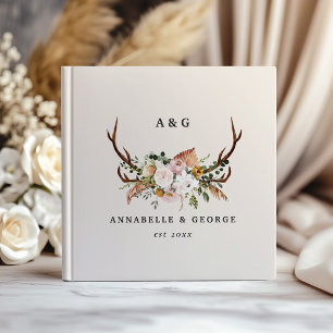 Livre D'or Mariage Floral Bohème Rustique en Bois de Cerf