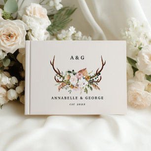 Livre D'or Mariage Floral Bohème Rustique en Bois de Cerf