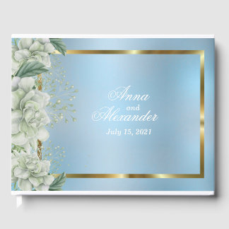 Livre D'or Mariage floral brillant bleu poussiéreux