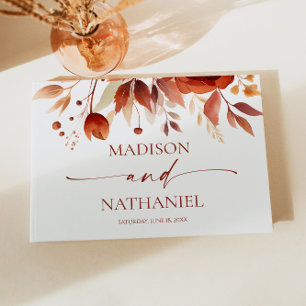 Livre D'or Mariage Floral Brun Bordeaux Rouillé