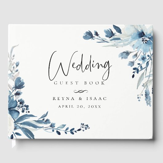 Livre D'or Mariage floral Dusty Blue Navy (Recto)
