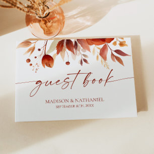 Livre D'or Mariage Floral Fleur Brun Bordeaux Rouille