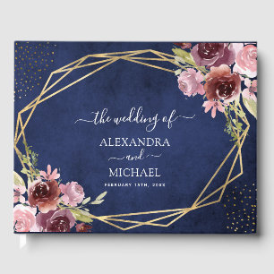 Livre D'or Mariage floral géométrique bleu de la marine de Bo