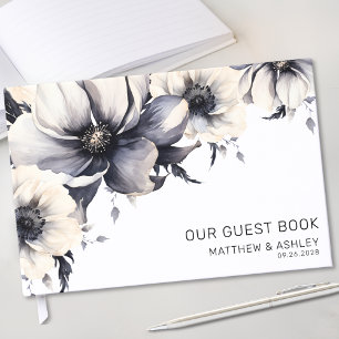 Livre D'or Mariage Floral Moderne Bohème Noir Blanc