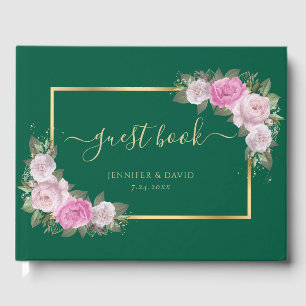 Livre D'or Mariage floral moderne Emerald Green Gold Blush