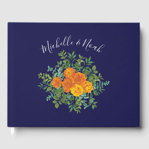 Livre D'or Mariage Floral Moderne Rose Bleu et Orange