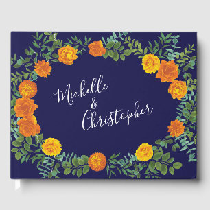 Livre D'or Mariage floral moderne Rose bleue et orange
