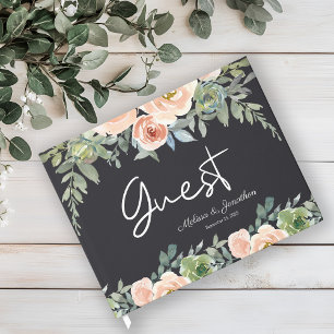 Livre D'or Mariage Floral Pastel Vert Pêche et Marine