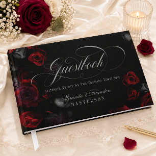 Livre D'or Mariage floral personnalisé rouge et noir élégant