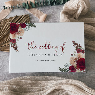 Livre D'or Mariage floral rose de Bourgogne