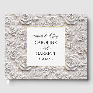 Livre D'or Mariage Floral Rose Faux Blanc