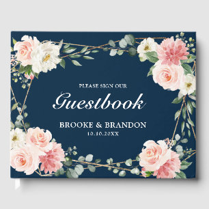 Livre D'or Mariage Floral Rose Navy Géométrique Botanique Ros