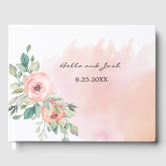 Livre D'or Mariage Floral Rose Peach Watercolor (Recto)