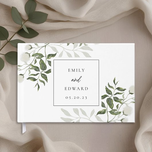 Livre D'or Mariage floral vert et blanc Sage