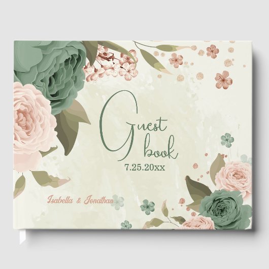 Livre D'or mariage floral vert sauge (Recto)