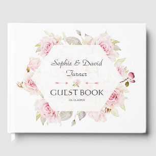 Livre D'or Mariage géométrique à fleurs rose pâle