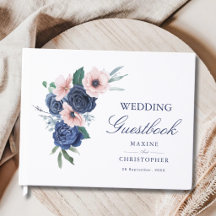 Mariage géométrique floral bleu marine et blush