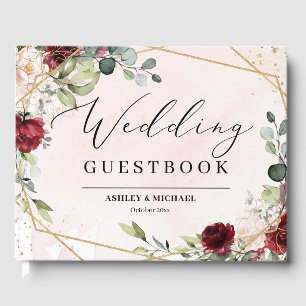 Livre D'or Mariage géométrique floral bordeaux boho