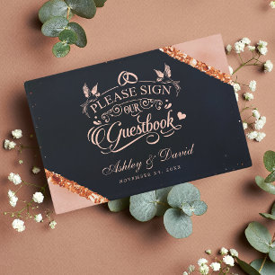 Livre D'or Mariage Géométrique Rose Pâle Cuivre et Marine
