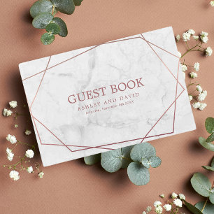 Livre D'or Mariage Géométrique Simple Or Rose Marbre