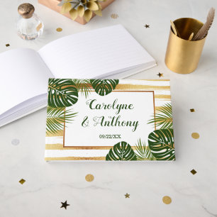 Livre D'or Mariage Gold Foil & Green Palm Leaf Beach