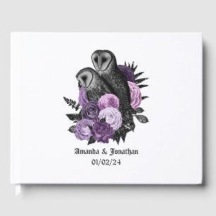 Livre D'or Mariage gothique aux hiboux floraux violets