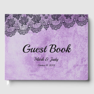 Livre D'or Mariage gothique violet de dentelle noire