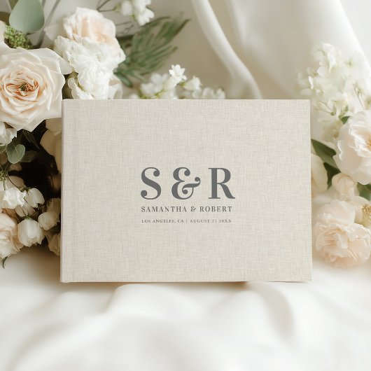 Livre D'or Mariage gris Monogramme Linge beige