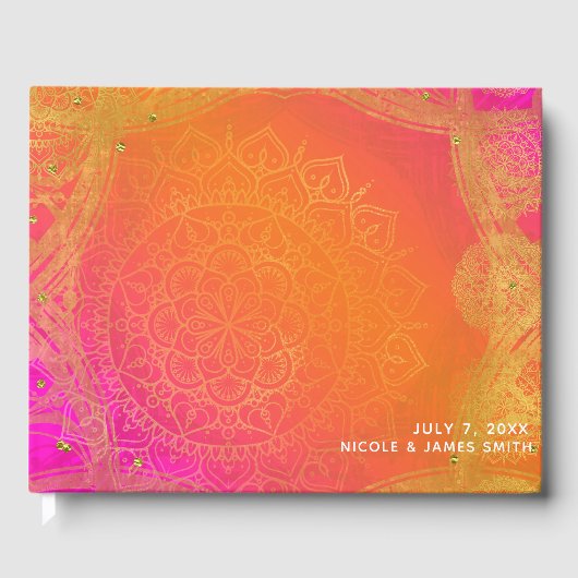 Livre D'or Mariage indien Mandala Pink Orange (Recto)
