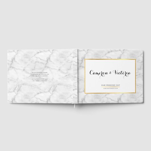 Livre D'or MARIAGE KEEPSAKE marbre élégant cadre en faux or (Complet)