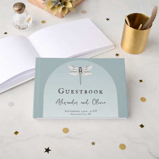 Livre D'or Mariage Libellule Sarcelle (Recto ouvert)