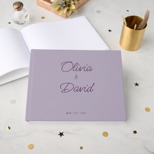 Livre D'or Mariage lilas minimaliste (Recto ouvert)