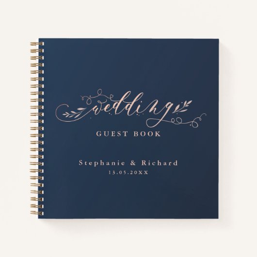 Livre d'or Mariage Marine et Pink Foliing (Devant)