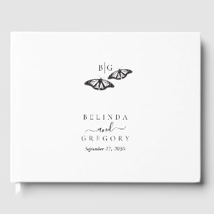 Livre D'or Mariage minimaliste de papillon noir blanc
