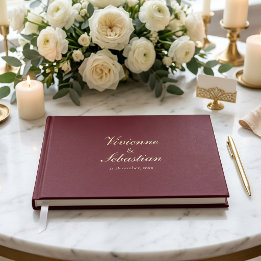 Livre D'or Mariage minimaliste élégant bordeaux or